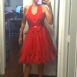 faviana Vtg Notch Lapel Menswear Inspired Vest Top evening Flouncy Midi dress M